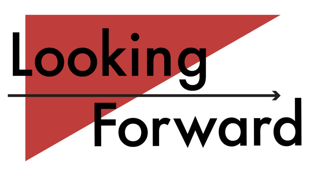 Black text reads "Looking Forward" with a WPLC-red triangle and a black arrow.